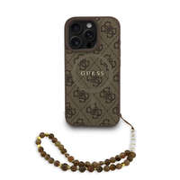 GUESS Guess PU bőr 4G színes gyűrűs pántos MagSafe tok iPhone 16 Pro készülékhez barna