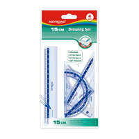 Keyroad Vonalzókészlet, 15 cm, vonalzó, szögmérő, 45° és 60° háromszög vonalzók 4 db/bliszter Keyroad