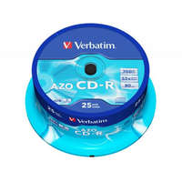 VERBATIM VERBATIM CD-R lemez, Crystal bevonat, AZO, 700MB, 52x, 25 db, hengeren VERBATIM "DataLife Plus"