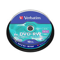 VERBATIM VERBATIM DVD-RW lemez, újraírható, 4,7GB, 4x, 10 db, hengeren, VERBATIM