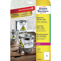 Avery Etikett címke, 210 x297mm, időjárásálló poliészter, 1 címke/ív, 8 ív/doboz, Avery fehér