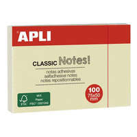APLI APLI Öntapadó jegyzettömb, 50x75 mm, 100 lap, APLI "Classic", sárga