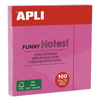 APLI APLI Öntapadó jegyzettömb, 75x75 mm, 100 lap, APLI "Funny", neon rózsaszín