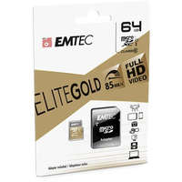 EMTEC EMTEC Memóriakártya, microSDXC, 64GB, UHS-I/U1, 85/20 MB/s, adapter, EMTEC "Elite Gold"