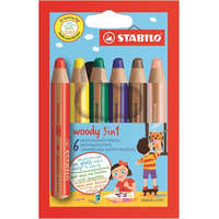 STABILO STABILO Színes ceruza készlet, kerek, vastag, STABILO "Woody 3 in 1", 6 különböző szín
