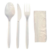 Evőeszköz készlet 3+1 szett kanál kés villa szalvéta újrahasználható fehér