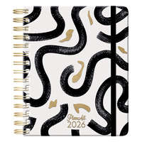 Határidőnapló PLANALL Midi B/6 heti spirálos keményfedelű gumis Black on white 2026.