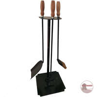 Kályhaház Egyszerű 3 részes kályha, kandalló tisztító készlet - Parázshúzó kaparó, hamuseprű és hamulapáttal - fa nyéllel