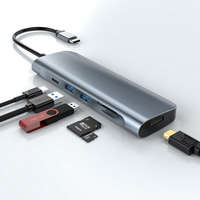 ROCKETEK 6 in 1 USB-C 3.0 HUB dokkoló adapter - 2x USB 3.0, Type-C USB, SD MicroSD TF kártya olvasó, 4K HDMI, 87W HUB Dokkoló Állomás