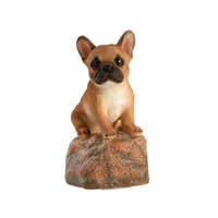 Esschert Design Kövön ülő ugató francia bulldog kiskutya polyresin szobor, barna, kültéri és beltéri dekorációs kiegészítő