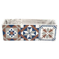 Esschert Design Mediterrán stílusú kerámia virágláda, portugál mozaik mintával, kültéri és beltéri dekorációs kiegészítő