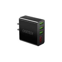 Choetech Fali töltő Choetech C0026, amerikai csatlakozó, 3x USB-C digitális kijelzővel 15W (fekete)