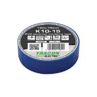 Tracon Szigetelőszalag, kék 10m×15mm, PVC, 0-90°C, 40kV/mm