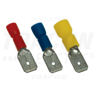 Tracon Szigetelt rátolható csatlakozó csap, sárgaréz, piros 4,8×0,8mm, 1,5mm2
