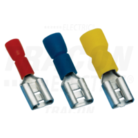 Tracon Szigetelt rátolható csatlakozó hüvely, sárgaréz, piros 2,8×0,5mm, 1,5mm2