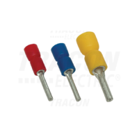 Tracon Szigetelt csapos saru, ónozott elektrolitréz, piros 1,5mm2, (l1=12mm, d1=1,8mm), PVC