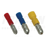 Tracon Szigetelt hengeres csatlakozó dugó, elektrolitréz, sárga 6mm2, (d1=3,5mm, d2=5mm), PVC