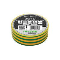 Tracon Szigetelőszalag, zöld/sárga 10m×18mm, PVC, 0-90°C, 40kV/mm