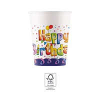  Happy Birthday Multicolor papír pohár 8 DARABOS 200 ml