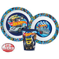 EU Hot Wheels Blue Fire étkészlet, micro műanyag szett 260 ml-es pohárral