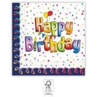 PRC Multicolor Happy Birthday szalvéta 20 DARABOS, 33x33 cm FSC