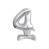 PRC Silver, Ezüst mini 4-es szám fólia lufi talppal 38 cm