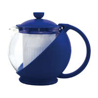 Üveg teakanna műanyag burkolattal, fedővel és nyéllel.