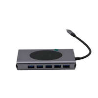 12 portos USB-C HUB, vezeték nélküli töltővel, HDMI, VGA, USB-C, SD/microSD kártya olvasó, 3,5mm audio csatlakozó RJ-45 (Internet), 5db USB 3.0 portokkal