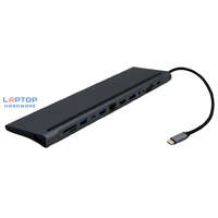 USB-C HUB 12 portos dokkoló HDMI, VGA, USB-C, SD/microSD kártya olvasó, RJ-45 (Internet), 3,5mm audio, 4db USB portokkal