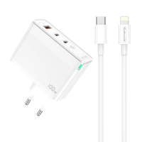 Jellico Univerzális 100W GaN Hálózati Telefon, Tablet, Kamera és Fényképezőgép Gyors Töltő, 2db USB-C, és 1db USB-A aljzattal + 1m USB-C to Lightning Kábel (Jellico - C118)