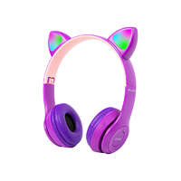 Laptophardware Macskafüles vezeték nélküli fülhallgató Bluetooth 5.0-val - Cat Ears lila design, erőteljes hangzás, kényelmes viselet, zenehallgatáshoz és játékhoz