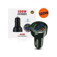 Laptophardware 4db USB-s Autós, szivargyújtós gyors töltő 4xUSB, 120W, digitális LED-es akkufeszületég kijelzővel