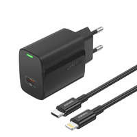 FONENG Apple iPhone-hoz, iPad-hez 20W Gyors Töltő USB-C, fekete (Type-C to Lightning)