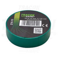 Tracon Tracon Szigetelőszalag, zöld 10m×15mm, PVC, 0-90°C, 40kV/mm