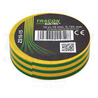 Tracon Tracon Szigetelőszalag, zöld/sárga 10m×15mm, PVC, 0-90°C, 40kV/mm