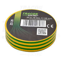 Tracon Tracon Szigetelőszalag, zöld/sárga 20m×18mm, PVC, 0-90°C, 40kV/mm