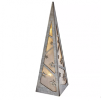 EMOS LED dekoráció , beltéri , fa , piramis , 8 db led , 36 cm , meleg fehér , időzíthető , elemes