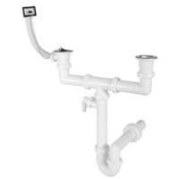 Kétmedencés mosogató csőszifon,+2 leeresztô+1 túlfolyó+mosógép csatlakozó,40mm (STY-639-7)