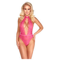 Kissable csipkés body mély dekoltázzsal és nyakpántos megkötéssel rózsaszín