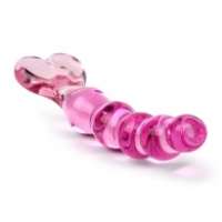 Pipedream Icicles No. 43 - gyöngyös, szíves üveg dildó (pink)