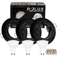 Goldlux (Polux) 3x GOLDLUX (Polux) kerek fekete mozgatható halogén lámpa + GU10 3,5 W LED izzó készlet