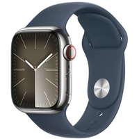 Apple Apple Watch Series 9, Cellular, 41mm, Silver Stainless Steel, Blue Sport Band - M/L (MRJ33QC/A)