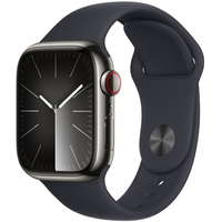 Apple Apple Watch Series 9, Cellular, 41mm, Graphite Stainless Steel, Midnight Sport Band - S/M (MRJ83QC/A)