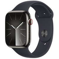 Apple Apple Watch Series 9, Cellular, 45mm, Graphite Stainless Steel, Midnight Sport Band - S/M (MRMV3QC/A)