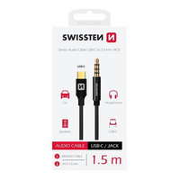 SWISSTEN SWISSTEN AUDIO ADAPTER TEXTILE USB-C (hím)/3,5 mm JACK (hím) 1,5M 1,5 M 73501303, fekete