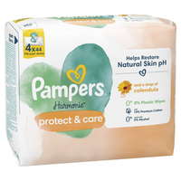 Pampers Pampers Harmonie Protect & Care kókuszos műanyagmentes nedves törlőkendő, 4 x 44 db