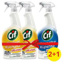 Cif Cif Ultrafast Konyhai tisztító spray 2 x 75 ml + Ultrafast Fürdőszoba 750 ml