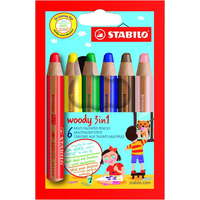 Stabilo Stabilo Woody színes ceruza, 6 szín, maxi, 3 az 1-ben