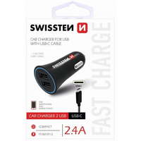 SWISSTEN SWISSTEN CL adapter 2,4 A Power 2× USB + USB-C kábel 20110908