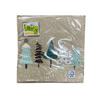 Daisy Daisy karácsonyi szalvéta 3 rétegű, 33X33cm, 1/4 hajtás, 20db/csg (24csg/karton) Barna, különböző fenyőfákkal